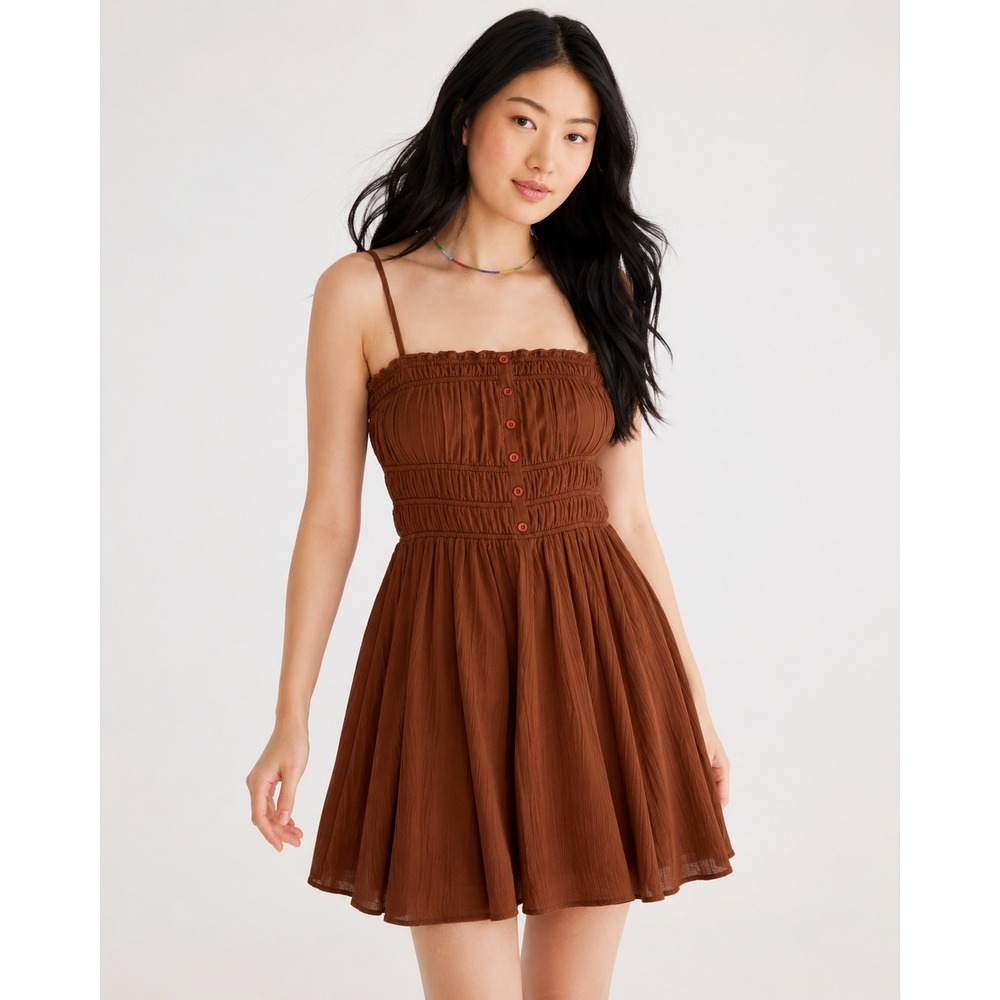Aeropostale Smocked Button Detail Flirty Sundress Rust Brown NWT Size XL